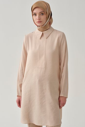 Half Placket Detailed Tunic - Beige