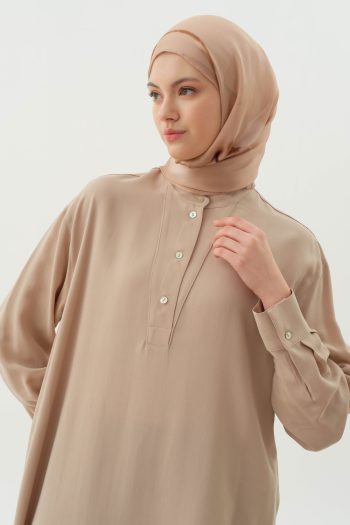 Asymmetric Tunic with Half Placket - Beige