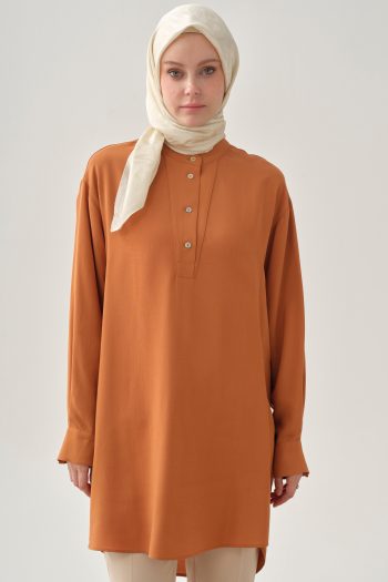 Asymmetric Tunic with Half Placket - Cinnamon