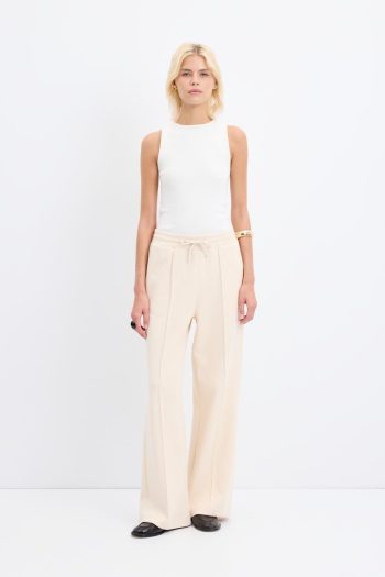High Waist Detailed Stitch Comfort Fit Trousers in Cream