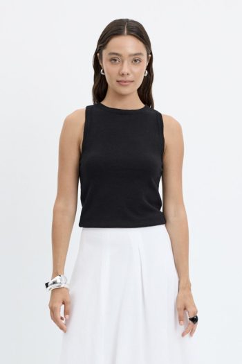 Round Neck Sleeveless Knit Bodysuit Black